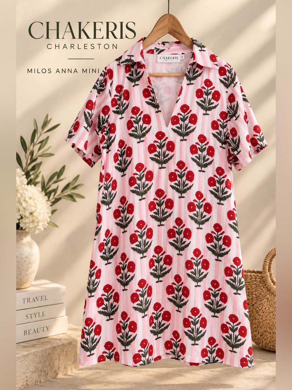 Chakeris Charleston Pink Striped Milos Anna Mini Floral Dress XS